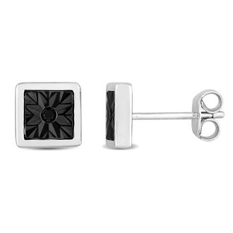Amour Black Diamond Accent Square Mens Stud Earrings In Sterling Silver