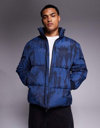 Boss Orange by Hugo Boss Oshin - Giacca imbottita blu navy accollata con stampa mimetica