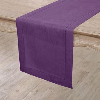 Solino Home Linen Table Runner for Dining Table, Holiday and Everyday Table Decor - Classic Hemstitch in Purple at Nordstrom, Size Xx-Large