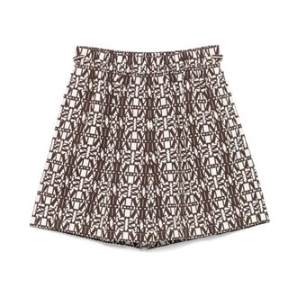 Max Mara Short Shorts, female, Brown, Size: 3XS Logo Print Elastic Waist Shorts