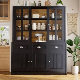 Merax Kitchen Dresser Buffet Cabinet with Acrylic Doors & Drawers in Black