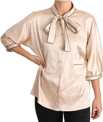 Dolce & Gabbana Elegante Beige Zijdeblend Blousetop - Dames - Overhemden - Beige - 2XL - Overhemden