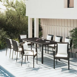 vidaXL Set De Comedor De Jard&iacute;n 9 Pzas Y Cojines Rat&aacute;n Sint&eacute;tico Negro Vidaxl