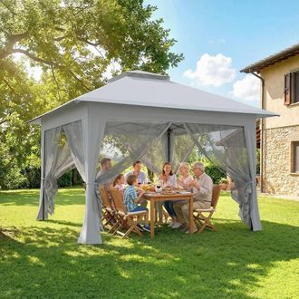 OUTSUNNY 3.6 x 3.6m Pop-up Tent Gazebo Instant Canopy Steel w/ Bag in Light Grey