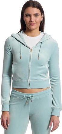 Juicy Couture Solid Classic Juicy Hoodie With Back Bling Womens Sweater Pastel Turquoise : LG (US 10-12), Polyester/Spandex