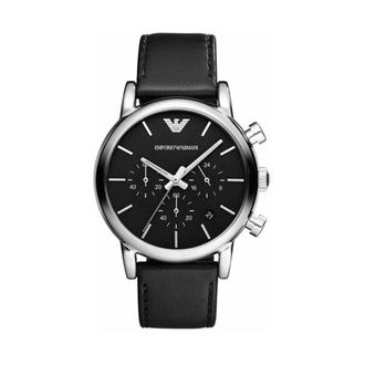Emporio Armani Accessoires, Heren, Grijs, ONE Size, Leer, Klassiek Chronograaf Horloge