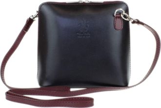 Girly HandBags Womens Genuine Leather Rigid Cross Body Shoulder Bag Real Italian - Black Dark Red