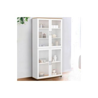 IDMarket Idmarket - Vito Vitrina De 4 Puertas Blanca Y Madera H. 176 Cm