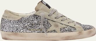 Golden Goose Superstar Suede Glitter Low-Top Sneakers