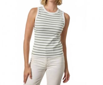 Lilla P Rib High Neck Tank In Sage Stripe