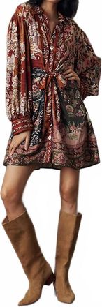 Farm Rio Winter Garden Mix Mini Dress In Red Multi