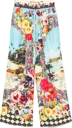 Camilla Bloemenprint zijden broek - Dames - Wijde Broeken - Veelkleurig - S - Broeken