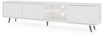 Selsey Selsey - Bello - Mueble De Tv - Blanco Con Frentes De Listones Y Patas De Metal Negro - Led - 140 Cm