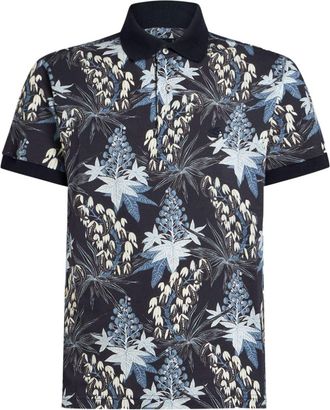 Etro leaf-print cotton polo shirt - men - Cotton - S - Black