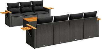 vidaXL Vidaxl - Set De Sof&aacute;s De Jard&iacute;n 8 Piezas Y Cojines Rat&aacute;n Sint&eacute;tico Negro