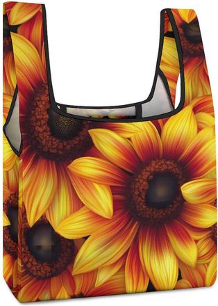 Generic Sunflowers Floral Shopping Bag Reusable Grocery Tote Bag Foldable Handbag for Travel Picnic