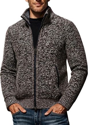 Generic Mens Cardigan Sweaters Full Zip Up Stand Collar Slim Fit Casual Knitted Sweater with 2 Front Pockets (Coffee,XS)
