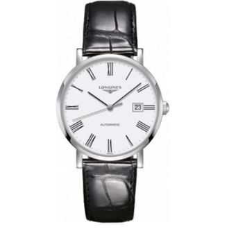 Longines Elegant Automatic White Roman Dial Leather Strap Mens Watch L4.910.4.11.2