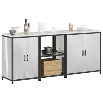 Berkfield Home Modern with Shelf Other with Storage with Door 3 pcs Stainless steel in Silver