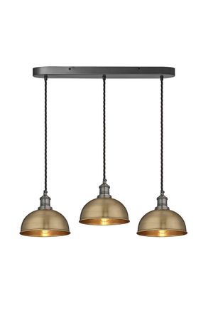 Industville Brooklyn Dome 3 Wire Oval Cluster Lights, 8 inch, Brass, Pewter holder
