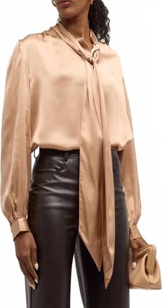 Frame Denim Femme Tie Neck Blouse In Blush