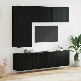 vidaXL Unit&agrave; Tv Da Parete 5 Pz Rovere Nero Legno Ingegnerizzato Vidaxl