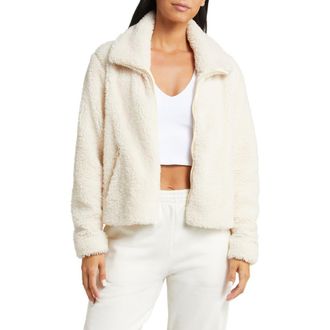 Beyond Yoga Faux Fur Zip Jacket in Ivory at Nordstrom Rack, Size X-Large