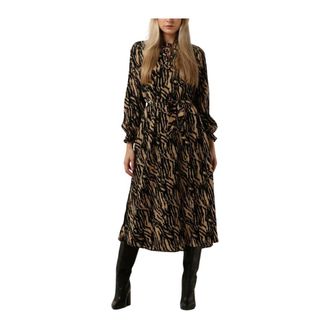Moves Beige Midi Jurk Lavisa 2608 - Dames - Casual kleedjes - Veelkleurig - XS - Kleedjes
