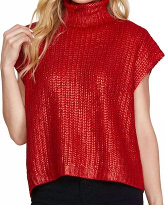 She + Sky Metallic Sweater Top In Red