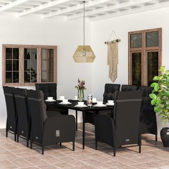 vidaXL Juego De Comedor De Jard&iacute;n 9 Piezas Con Cojines Negro Vidaxl