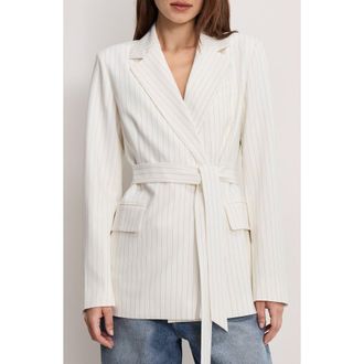 Good American Essential Belted Suit Blazer in Chestnut Pin Stripe at Nordstrom, Size 5X-Large