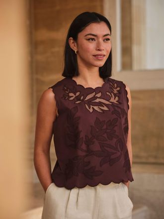 Fat Face FatFace Meg Chocolate Brown Regular Cutwork Shell Top