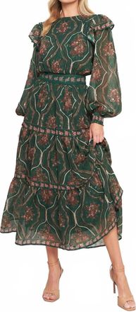 Flying Tomato Printed Woven Midi Dress In Green