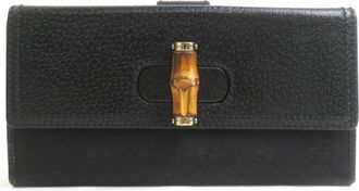 Gucci Black Gg Canvas Leather Long Wallet (Bi-Fold) (Pre-Owned)