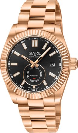 Gevril Group Mens Swiss Made Automatic ETA 2895 West Village Black Sunray Dial, 316L Stainless Steel IPRG Watch - Rose Gold - One Size