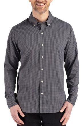 Cutter & Buck Skyline Epic Confidence Check Stretch Button-Down Shirt in Black/elemental Grey at Nordstrom, Size 4Xlt