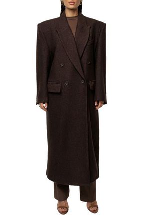 JLUXLABEL Double Breasted Wool Blend Coat in Chocolate at Nordstrom
