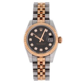 Rolex Oyster Perpetual Datejust Automatic Watch Stainless Steel and Rose Gold with Diamond Markers 26 in Metallic Gold at Nordstrom