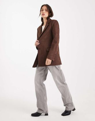 Miss Selfridge Blazer in camoscio sintetico color cioccolato-Marrone