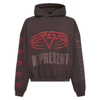 Represent Hoodies, male, Black, Size: XL Black Hooded Sweater with Mixed Prints