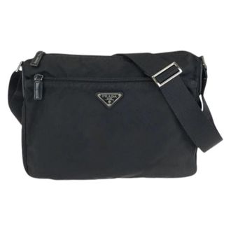 Prada Pre-owned Nylon Tessuto Triangle Logo Messenger Bag - Heren - Vintage Schoudertas - Zwart - ONE Size - Nylon - Vintage