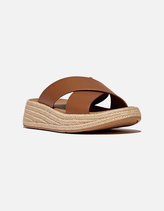 FitFlop Womens Fitflop F-Mode Cross Slide Leather Womens Deep Tan Sandals - Brown - Size: 8