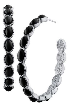 Jardin Oval Resin Stone Hoop Earrings in Black/Silver at Nordstrom Rack