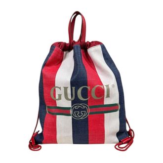 Gucci Blue Red Color White Canvas Leather Backpack (Pre-Owned)