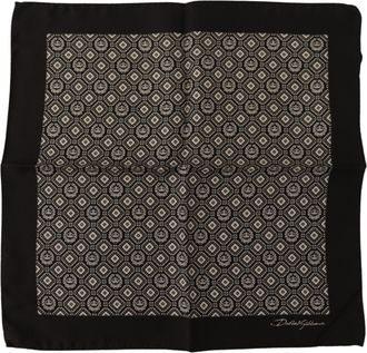Dolce & Gabbana Mens Geometric Crown Pocket Square - Black Silk - One Size