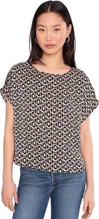 Nic+Zoe Petite Lacy Diamonds Day Gloss Woven T-Shirts Womens Clothing Black : PS, Polyester