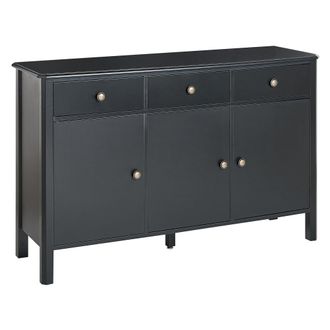 Beliani Aparador Negro Dorado 120 X 39 Cm Mdf 3 Puertas Estantes Cajones Almacenaje Olate