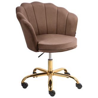 Beliani Silla De Oficina De Terciopelo Base Giratoria Dorada Marr&oacute;n Monticello