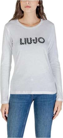 Liu Jo Gedrukte katoenen tricot top met lange mouwen en ronde hals - Dames - Longsleeves - Wit - L - Katoen - Tops