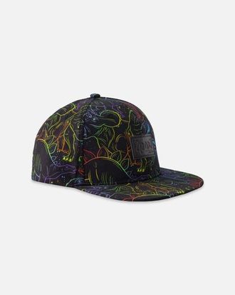 Deux par Deux Flat Brim Dinosaur Print Cap in Black Dinosaur Print at Nordstrom, Size 12-24 M